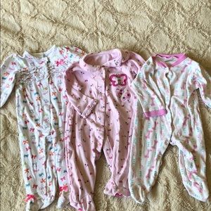 Lot of 3 baby girl footie pajamas